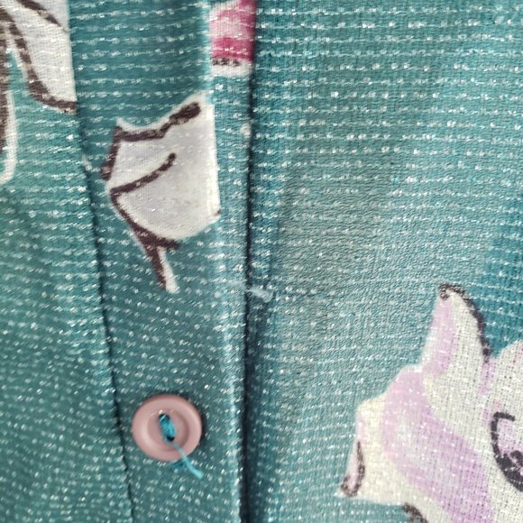 Vintage 70s/80s sheer Sparkly green floral v-neck blouse shirt - Picture 8 of 8